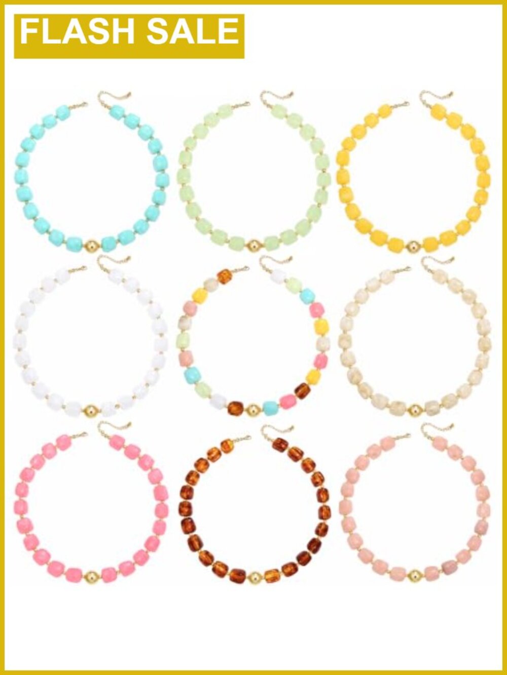 Chunky Beaded Necklace Set 9pc Acrylic Boho Statement Choker Adjustable
